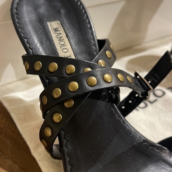 MANOLO Blahnik 39.5 strappy studded laceup heels sandals stilettos slides - Picture 3 of 6